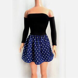 Black top, blue mini skirt with polka dots - for My Size Barbie Doll 36" New